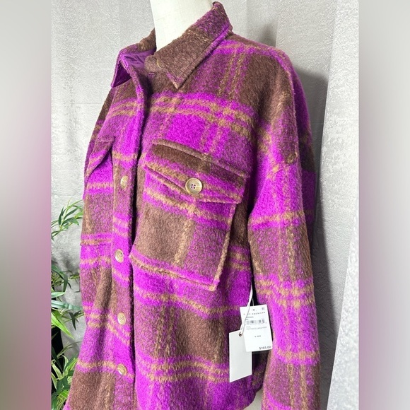 NWT GOOD AMERICAN Women’s Pop Thistle Large Plaid Oversized Shacket Sz 00/0 - Picture 7 of 14